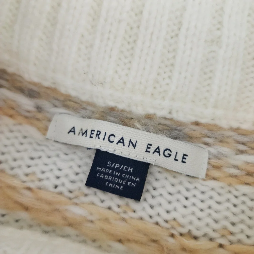 American‎ Eagle White Fair Isle Crewneck Knit Winter Sweater Womens Small